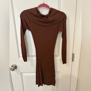 Cotton On Brown Sweater Knit Turtle Neck Off the Shoulder Mini Dress - XS